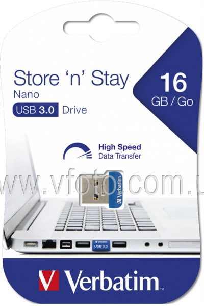 Flash Drive Verbatim Store 'N' Stay Nano 16GB USB 3.0 Blue (6573427)