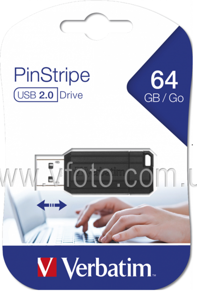 Flash Drive Verbatim USB Drive 64GB Store 'N' Go PinStripe Black (49065) (5967714)