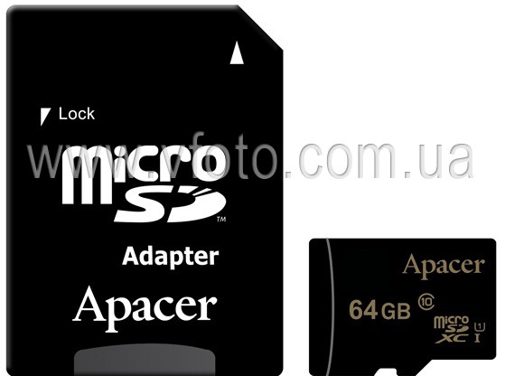 Карта памяти Apacer microSDXC 64GB UHS-I U1 Class 10 (AP64GMCSX10U1-R) + SD адаптер (6351826)