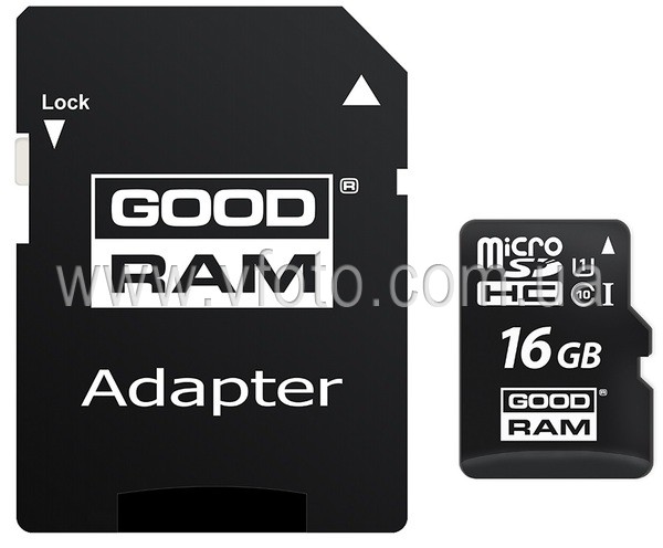 Карта памяти GoodRam microSDHC 16GB Class 10 UHS I (M1AA-0160R12) + SD адаптер (6440798)