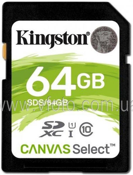 Карта памяти Kingston SDXC 64GB UHS-I U1 Canvas Select (SDS/64GB) (6401673)