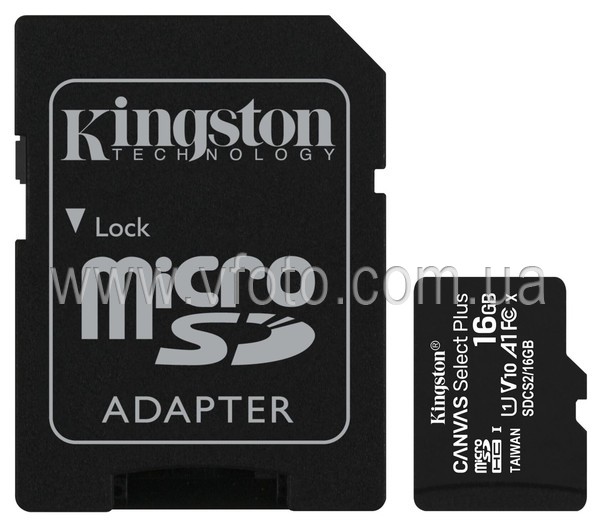 Карта памяти Kingston microSDHC 16GB Canvas Select+ A1 (W100/R85) + SD адаптер (6519920)