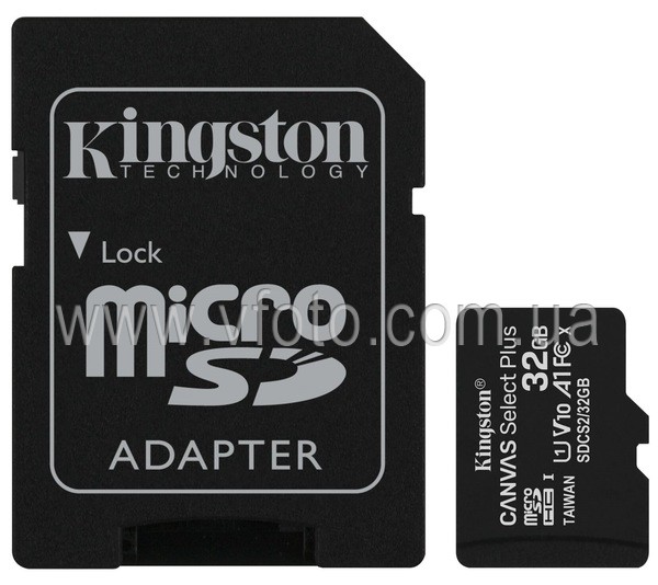 Карта памяти Kingston microSDHC 32GB Canvas Select+ A1 (W100/R85) + SD адаптер (6519921)