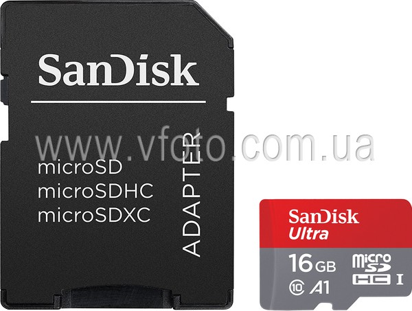 Карта памяти SanDisk microSDHC 16GB UHS-I Class 10 Ultra A1 (SDSDUNB-016G-GN3IN) + SD адаптер (6357066)