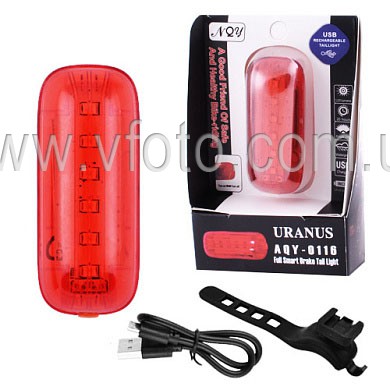 Велофонарь AQY-0116-6SMD, красный, ЗУ microUSB, встроенный аккумулятор (7656)