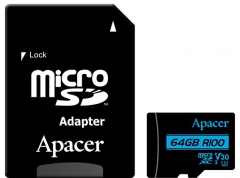 Карта памяти Apacer microSDXC 64GB UHS-I U3 V30 (AP64GMCSX10U7-R) + SD адаптер (6410588)
